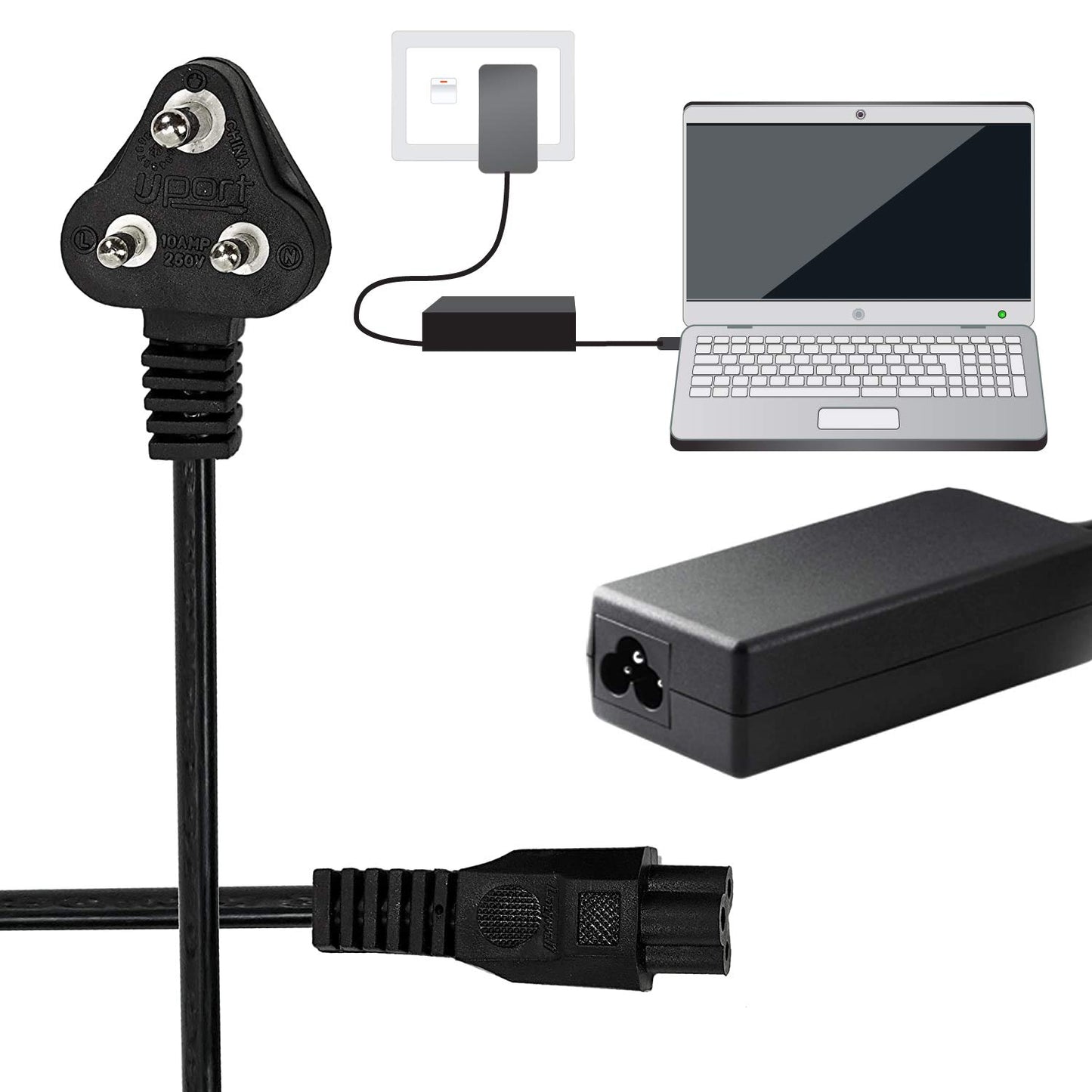 Nexspare 1.5M Black 3 Pin Laptop Power Cable | 18AWG Heavy Duty Universal Power Cord | Replacement Charger Adapter Cable for HP, Dell, Lenovo, Acer, Asus, Toshiba, MSI & More